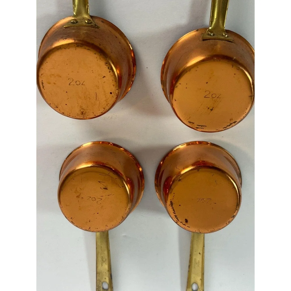 Vintage Copper set of 4 Butter Warmers 2oz Brass Handles saucepan
